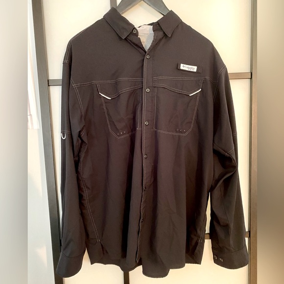 Black Light-weight Button Up Collared Long Sleeve Sports Top - Picture 1 of 11